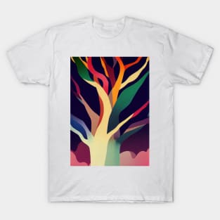 Rainbow Branches and Bark - Vibrant Colored Whimsical Minimalist - Abstract Minimalist Bright Colorful Nature Poster Art of a Leafless Tree T-Shirt